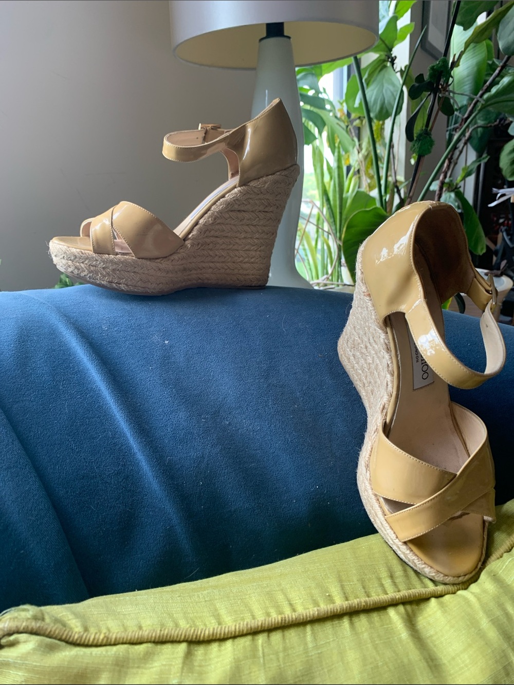 Jimmy Choo Classic Nude Patent Espadrille Wedge Sandals - Size 37.5 - Picture 6 of 6
